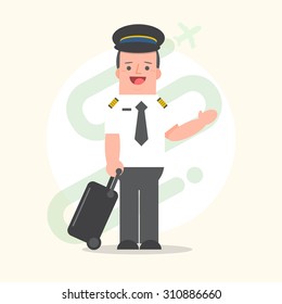 Pilot with trolley bag - stewardess - vector illustration 
