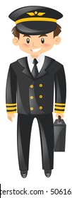 Pilot in uniform with briefcase illustration