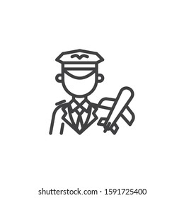 Pilot uniform and plane line icon. linear style sign for mobile concept and web design. Aviation worker and airplane outline vector icon. Symbol, logo illustration. Vector graphics