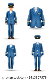 pilot uniform suit work clothes vector illustration isolated on white background