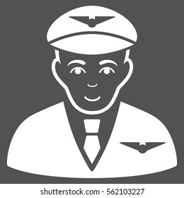 Pilot vector icon. Flat white symbol. Pictogram is isolated on a gray background. Designed for web and software interfaces.