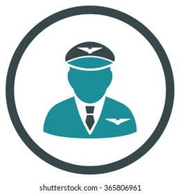 Pilot vector icon. Style is bicolor flat circled symbol, soft blue colors, rounded angles, white background.