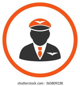 Pilot vector icon. Style is bicolor flat circled symbol, orange and gray colors, rounded angles, white background.