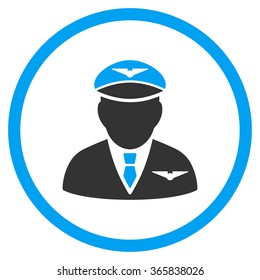 Pilot vector icon. Style is bicolor flat circled symbol, blue and gray colors, rounded angles, white background.