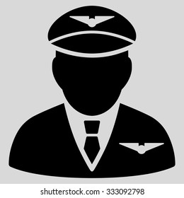 Pilot Vector Icon. Style Is Flat Black Symbol, Rounded Angles, Light Gray Background.