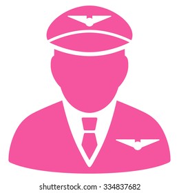 Pilot vector icon. Style is flat pink symbol, rounded angles, white background.