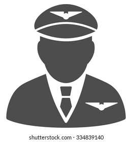 Pilot vector icon. Style is flat gray symbol, rounded angles, white background.