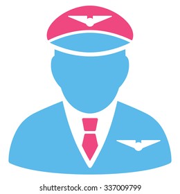 Pilot vector icon. Style is flat bicolor pink and blue symbol, rounded angles, white background.