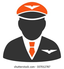 Pilot vector icon. Style is flat bicolor orange and gray symbol, rounded angles, white background.