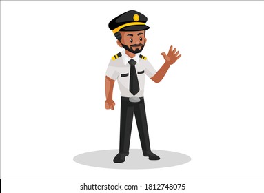 Pilot is waving a hand. Vector graphic illustration. Individually on a white background.