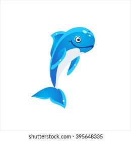 Pilot Whale Character Isolated Flat Childish Colorful Vector Icon On White Background