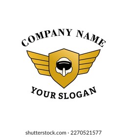 Pilot wings logo icon with pilot helmet and gradient golden color. Perfect for flight company, flight school, etc. 