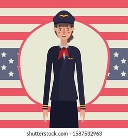 Pilot woman design, Labor day usa america september national holiday and celebration theme Vector illustration