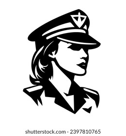 Pilot woman silhouette. Female pilot black icon on white background