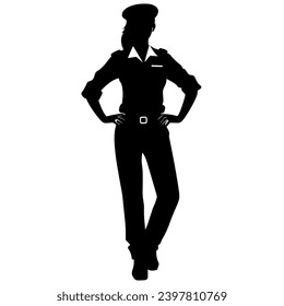 Pilot woman silhouette. Female pilot black icon on white background