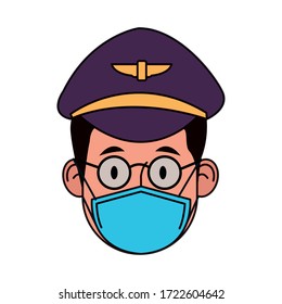 pilot worker using face mask for covid 19 vector illustration design
