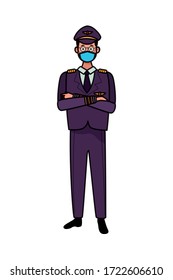 pilot worker using face mask for covid 19 vector illustration design