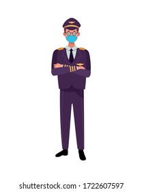 pilot worker using face mask for covid 19 vector illustration design