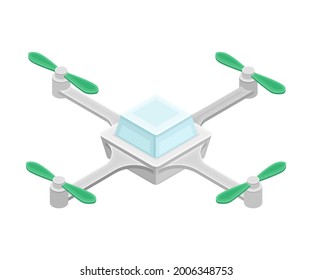 Pilotless Drone as Aerial Vehicle with Remote Control Isometric Vector Illustration