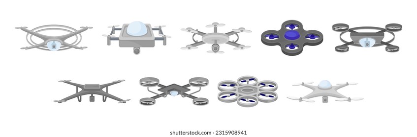 Pilotless Drone as Aerial Vehicle with Remote Control Isometric Vector Set