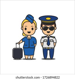 Pilots and flight attendants with one suitcase