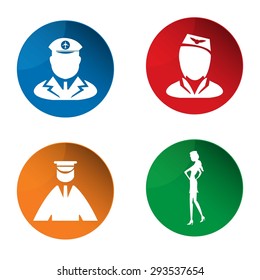 Pilots icon. Flight attendant icon. Occupation icon. Vector