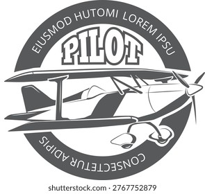 Pilot's license badge with airplane and clouds design
