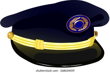 Pilots Service Cap Vector Illustration, Aviation Illustration, Pilots Cap With The Badge Isolated On White