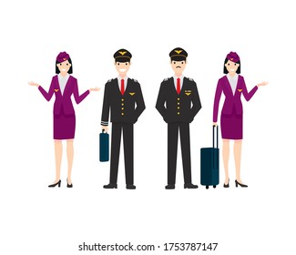 Pilots and Stewardesses Illustration with Cartoon Style