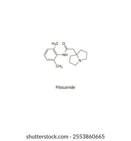 Pilsicainide flat skeletal molecular structure Class I antiarrhythmic drug used in arrhythmia treatment. Vector illustration scientific diagram.