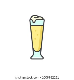 Pilsner beer glass flat line colored icon.