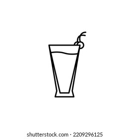 pilsner or beer glass icon with cherry on white background. simple, line, silhouette and clean style. black and white. suitable for symbol, sign, icon or logo