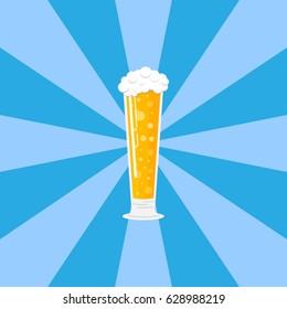 Pilsner - glass of beer with foam. Vector.