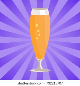 Pilsner glass of beer isolated on abstract background with rays vector. Refreshing alcoholic beverage in transparent glassware in flat style