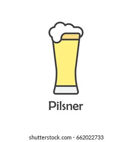 Pilsner light beer glass flat line icon.