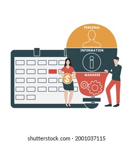 PIM - siglas de Gestor de Información Personal. fondo de concepto de negocio.  concepto de ilustración vectorial con palabras clave e iconos. ilustración con iconos para banner web, volante, página de inicio