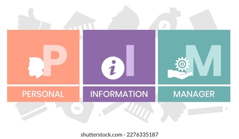 PIM - Personal Information Manager acronym. business concept background. vector illustration concept with keywords and icons. lettering illustration with icons for web banner, flyer