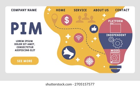 PIM - Acrónimo de modelo Independiente de plataforma. fondo de concepto de negocio. concepto de Ilustración vectorial con Palabras claves e íconos. ilustración de letras con íconos para Anuncio de Web, volante