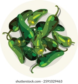 Pimientos de Padrón. Spanish illustration vector.