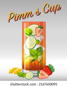 Pimms cup cocktail in the glass illustration