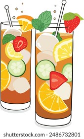 Pimms lemonade cup English summer drink - isolated vector illustration