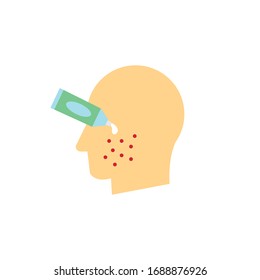 Pimple, acne on face and cream, skin care treatment vector icon