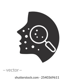 inflamação da espinha, acne no ícone da face da pele, dermatologia ou cuidados da pele, problema de bloqueio de poros, derme limpa, máscara de rugas, ilustração de vetor plana