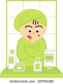pimple - vector illustration, teenager popped a pimple on the face