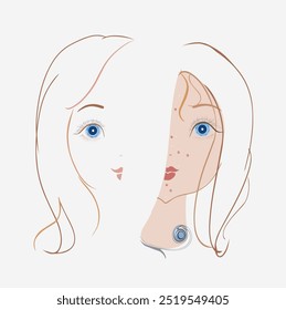 
Pimples are drawn on the face. Acne. Two halves of one whole.