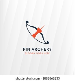 la plantilla de diseño del logotipo de la arquería de alfileres utiliza degradado azul y rojo combinados.