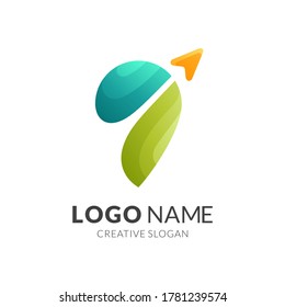 pin and arrow logo template, modern 3d logo style in gradient green and yellow color