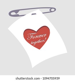 pin with attached leaf and heart with text