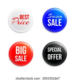 Pin badges with discounts info. Round realistic
