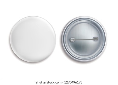 Pin Badges. White Round Blank Button, Advertise Metal 3d Circle Sign. Souvenir Magnet Badging Mockup